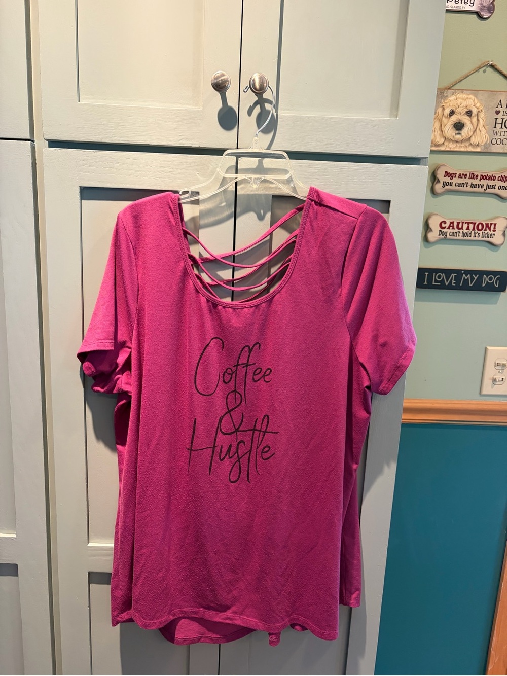 Lane Bryant Hot Pink 'Coffee & Hustle' Strappy Back Tee